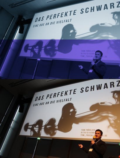 Videopitch von Tom Froehlich zu seinem Film "Das perfekte Schwarz" auf dem Empfang der Filmhochschulen in der Landesvertretung NRW Foto: Pressebuero Martin